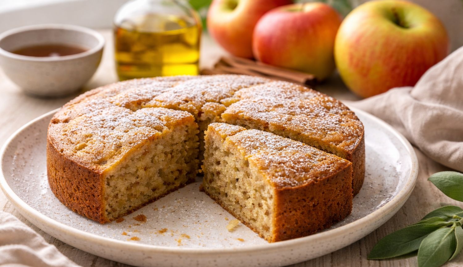 low-histamine-cake-with-olive-oil-apple-cake Low histamine cake with olive oil made with fresh apples, soft texture, dairy-free and gut-friendly dessert for histamine intolerance